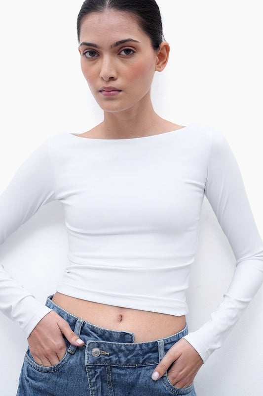 White Long-Sleeve Polyamide Top