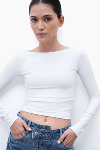 White Long-Sleeve Polyamide Top