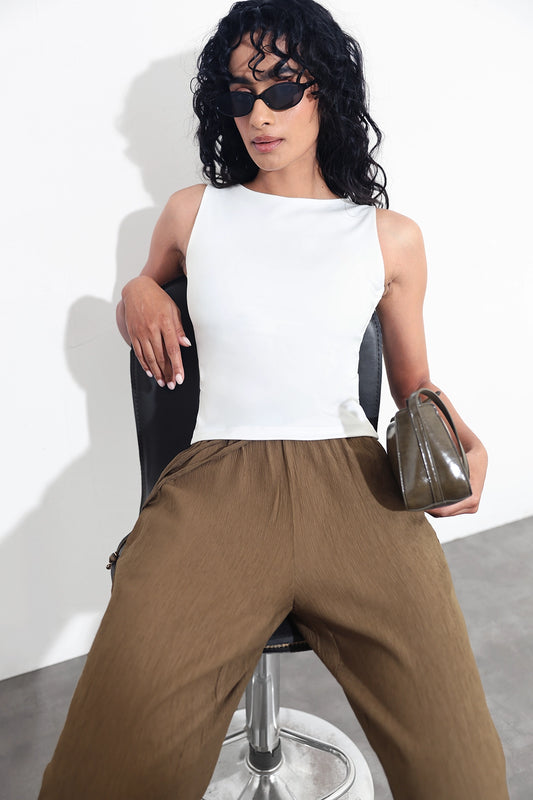 White Open-Back Polyamide Top