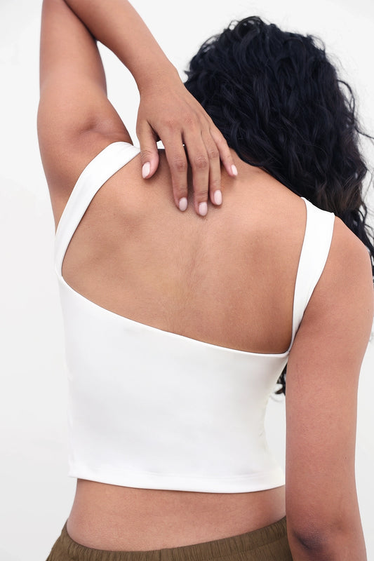 White Open-Back Polyamide Top