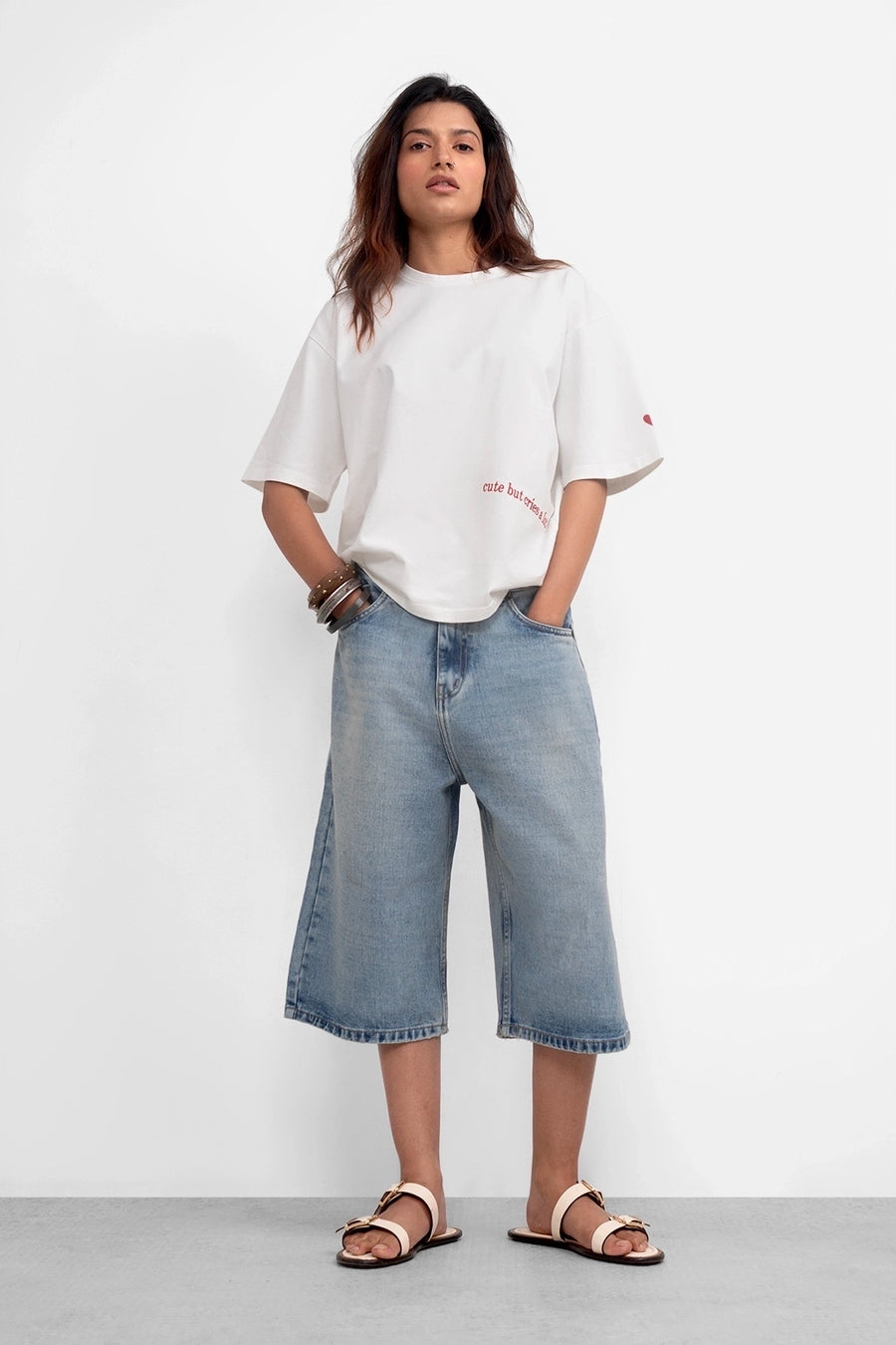 White Oversized T-Shirt With Embroidery