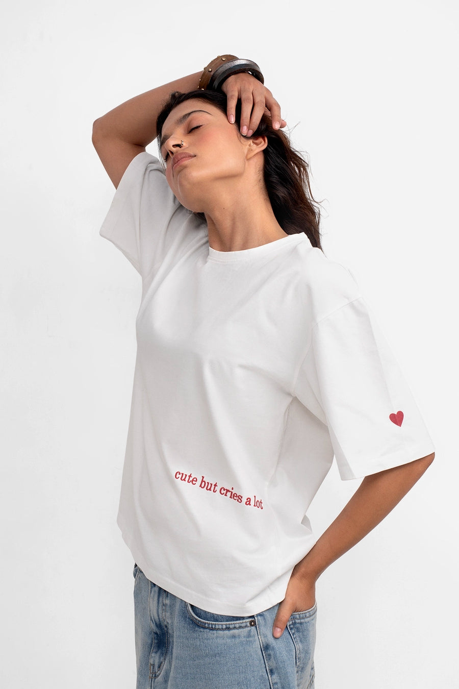 White Oversized T-Shirt With Embroidery