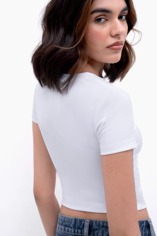 White Polyamide Fitted T-Shirt