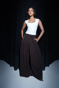 White Polyamide Square Neck Top