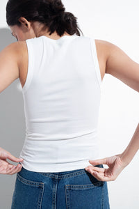 White Ribbed Round Neck Top