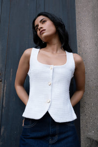 White Tailored Tweed Top