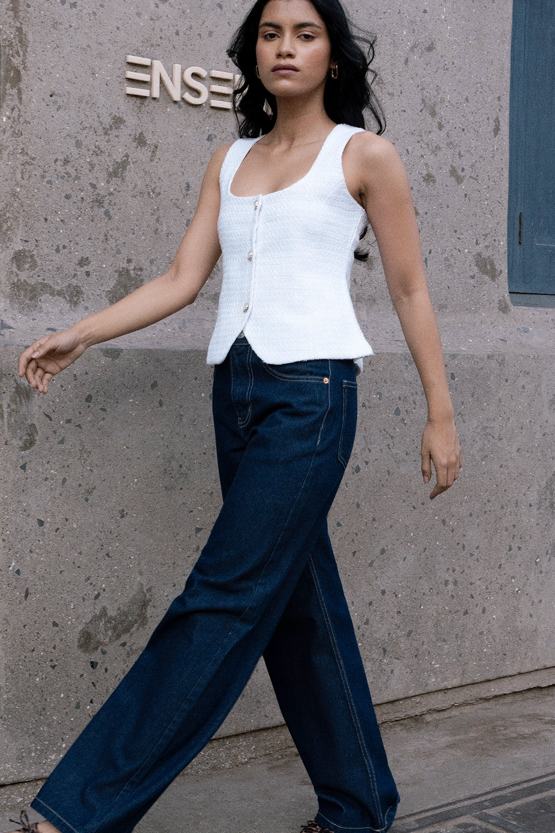 White Tailored Tweed Top