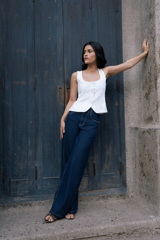 White Tailored Tweed Top