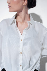 White Textured Satin Knot Shirt