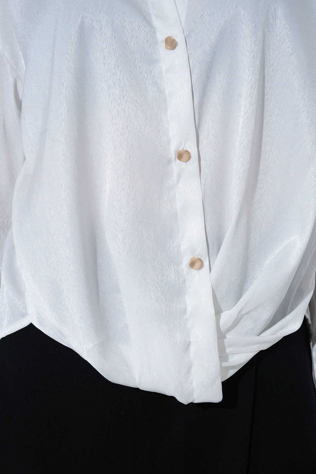 White Textured Satin Knot Shirt