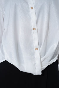 White Textured Satin Knot Shirt