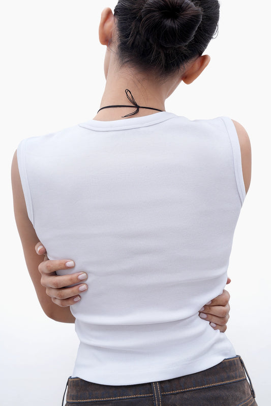 White V-Neck Ribbed Top