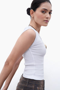 White V-Neck Ribbed Top