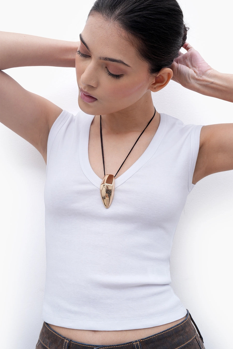 White V-Neck Ribbed Top