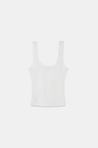 White Button Embroidered Ribbed Top