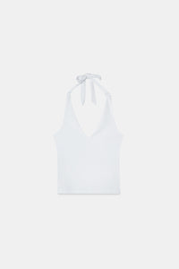 White Halter-Neck Polyamide Top