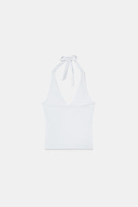 White Halter-Neck Polyamide Top