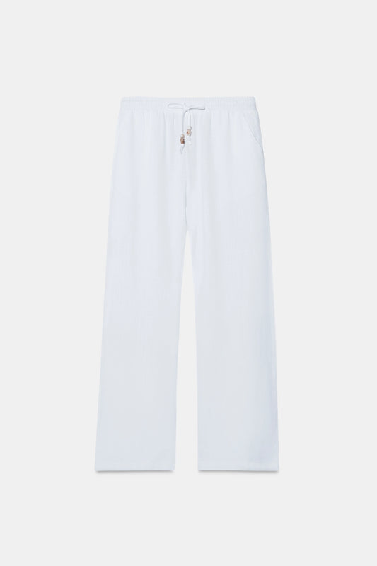 White Linen Drawstring Pants