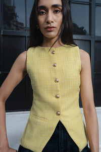 Yellow Buttoned Tweed Top