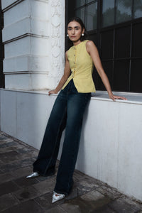 Yellow Buttoned Tweed Top