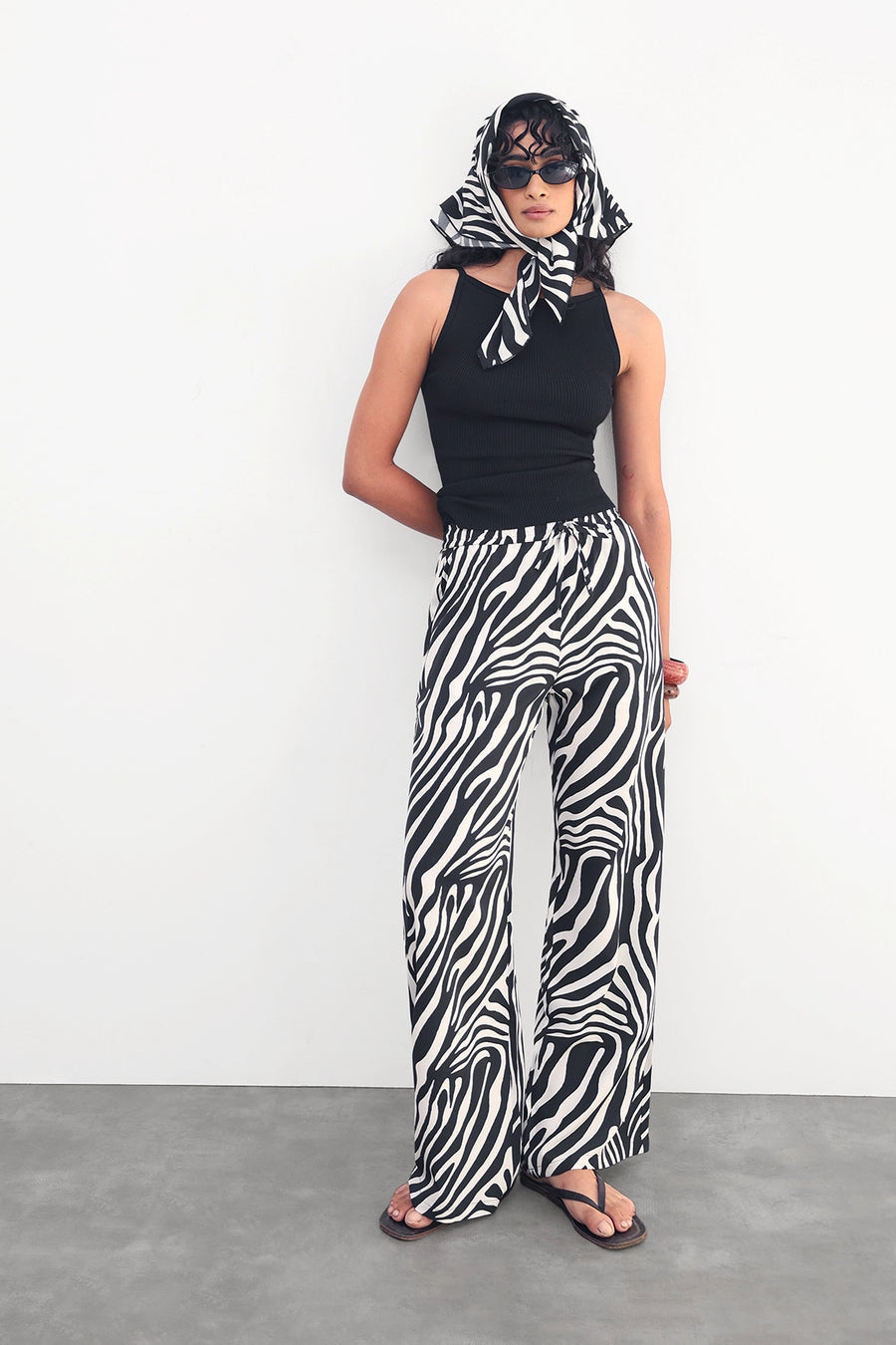 Zebra Print Pull-On Trousers with Scarf