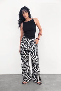 Zebra Print Pull-On Trousers with Scarf