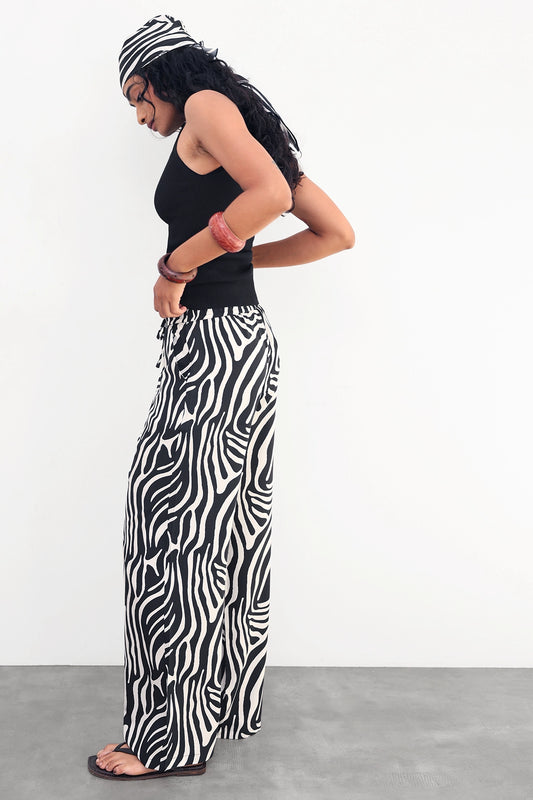 Zebra Print Pull-On Trousers with Scarf