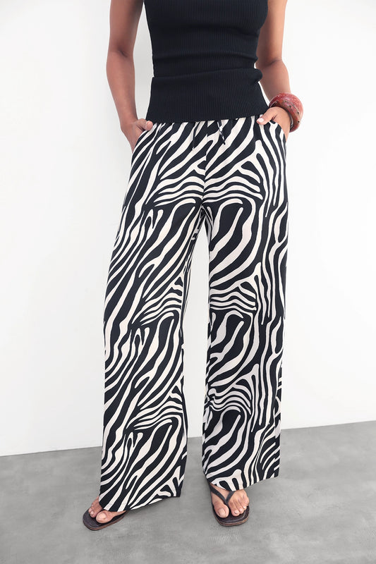 Zebra Print Pull-On Trousers with Scarf