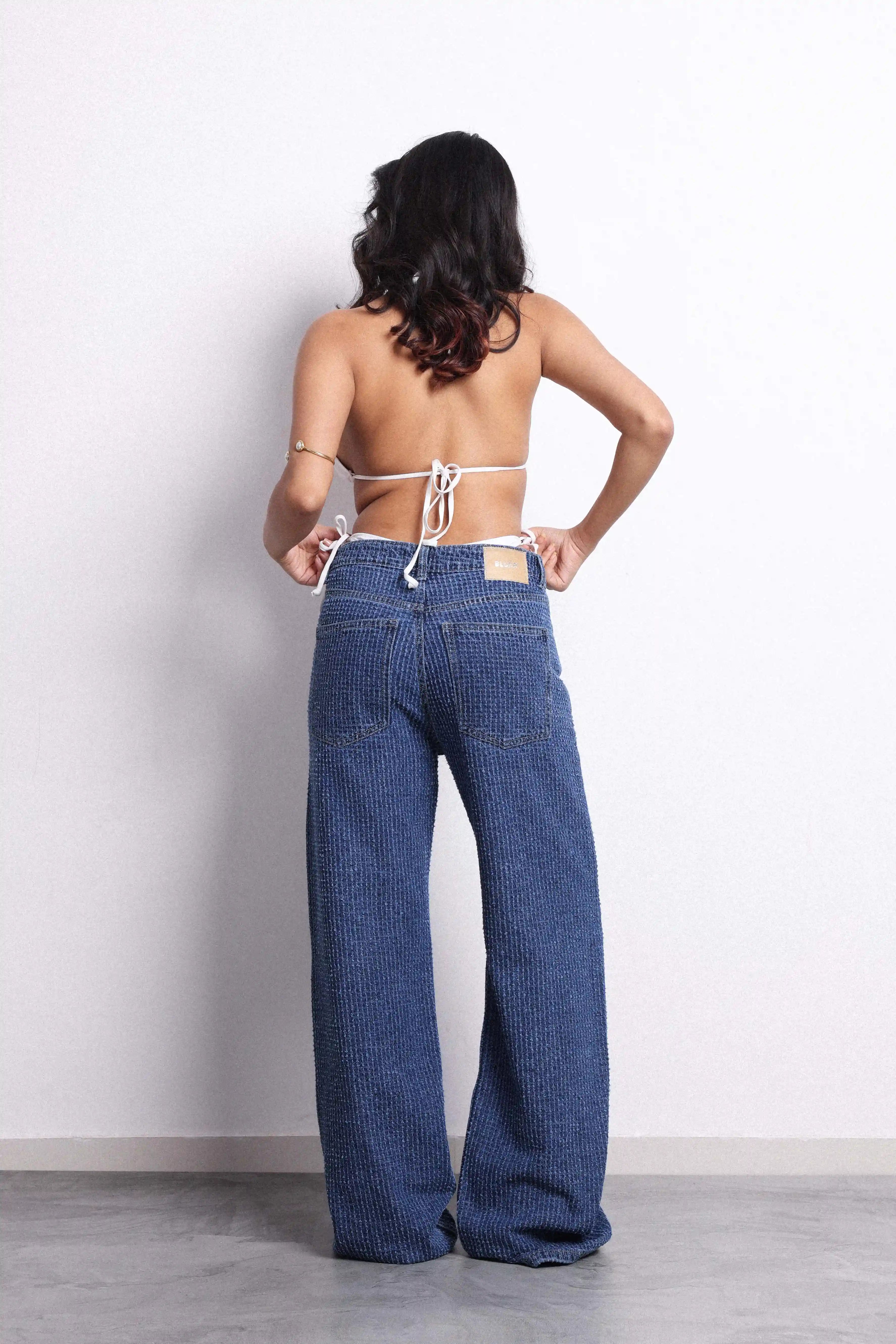 Blue Handwork Straight Jeans