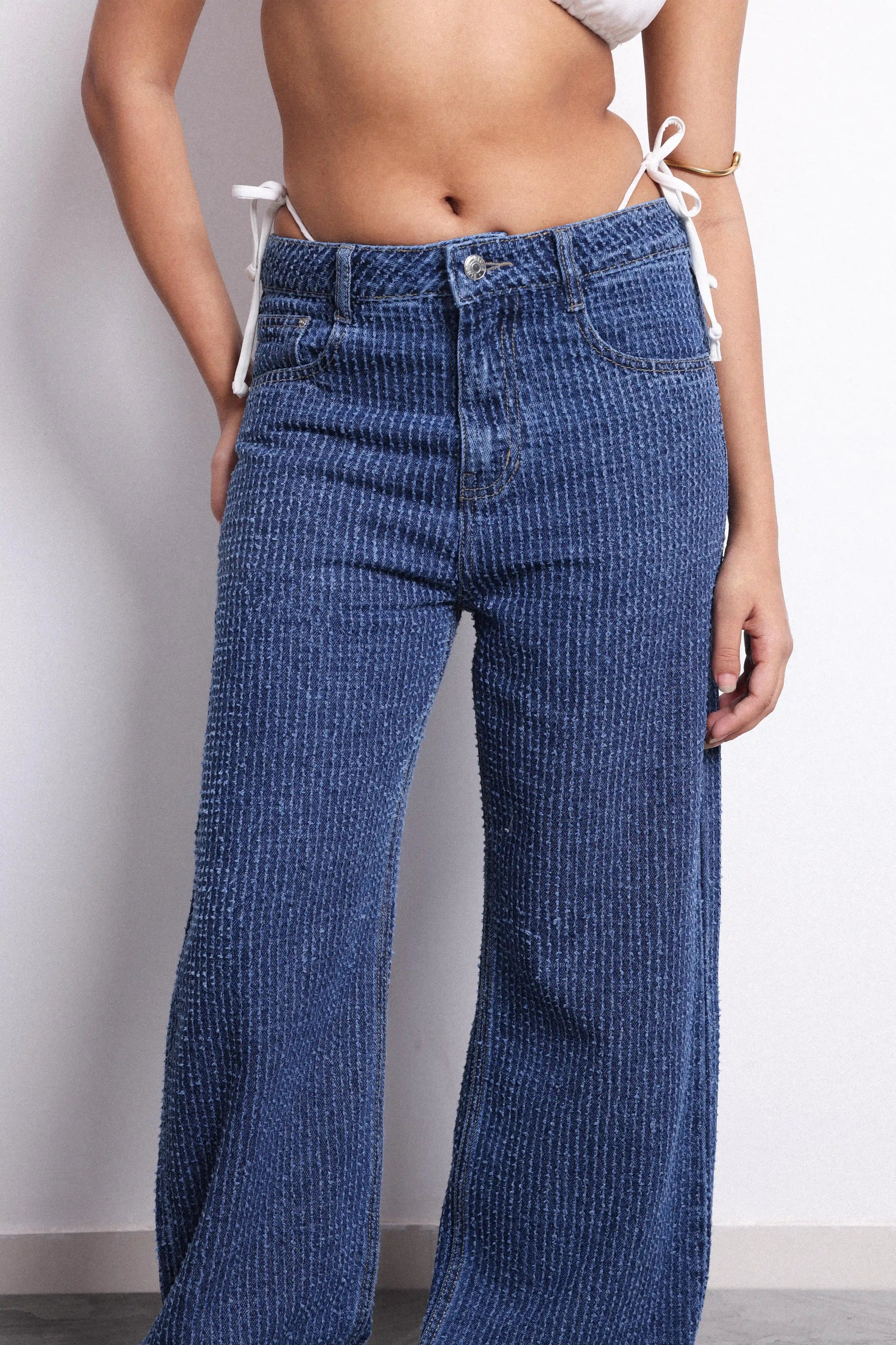 Blue Handwork Straight Jeans