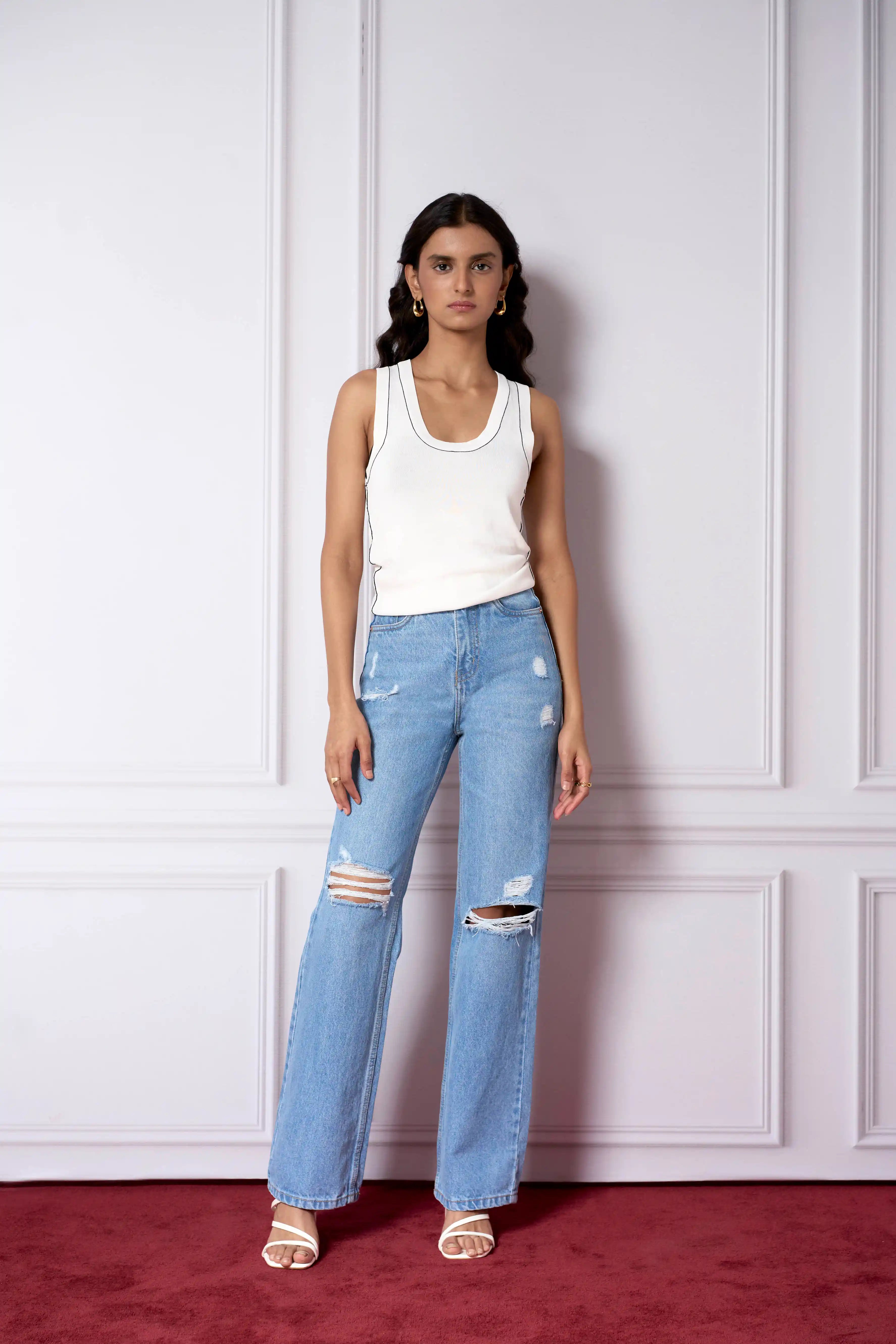 Stone Blue Ripped Straight Fit Jeans