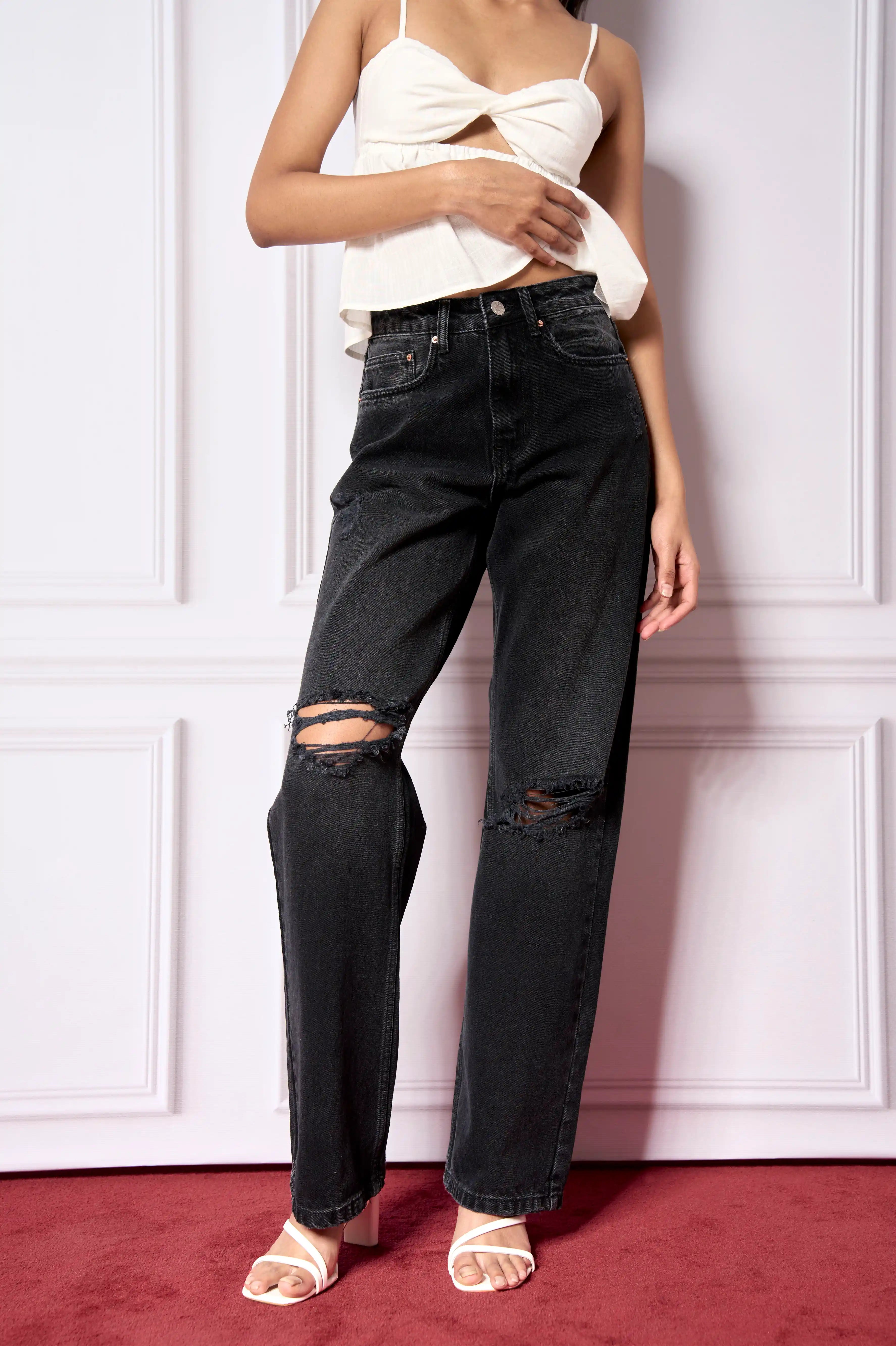 Black Ripped Straight Fit Jeans