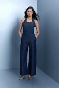 Raw Wash Studded Halter Jumpsuit