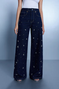 Raw Wash Rhinestone Straight-Leg Jeans