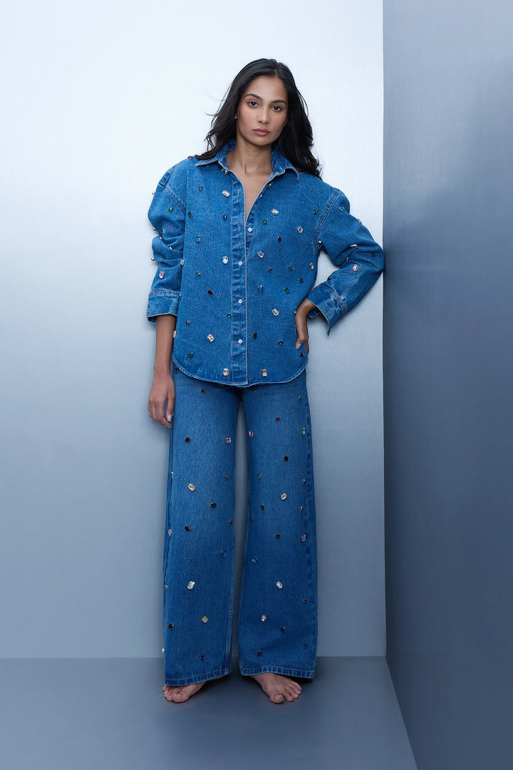 Handcrafted Gemstone Denim Shirt