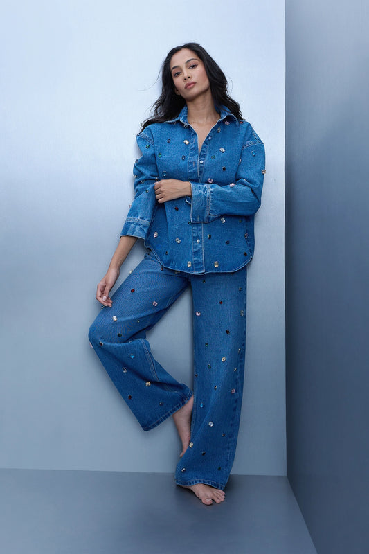 Handcrafted Gemstone Straight-Leg Jeans