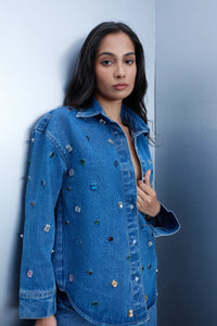 Handcrafted Gemstone Denim Shirt