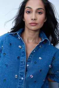Handcrafted Gemstone Denim Shirt