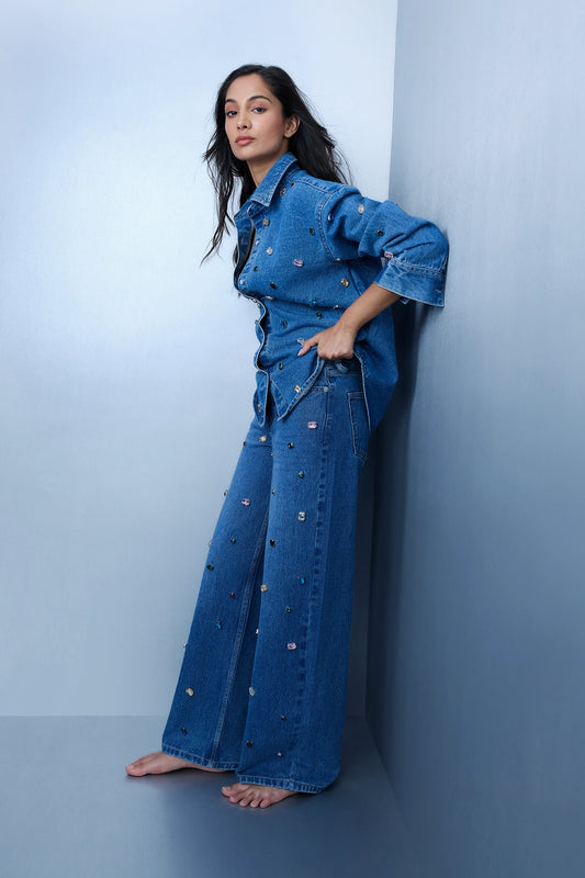 Handcrafted Gemstone Denim Shirt