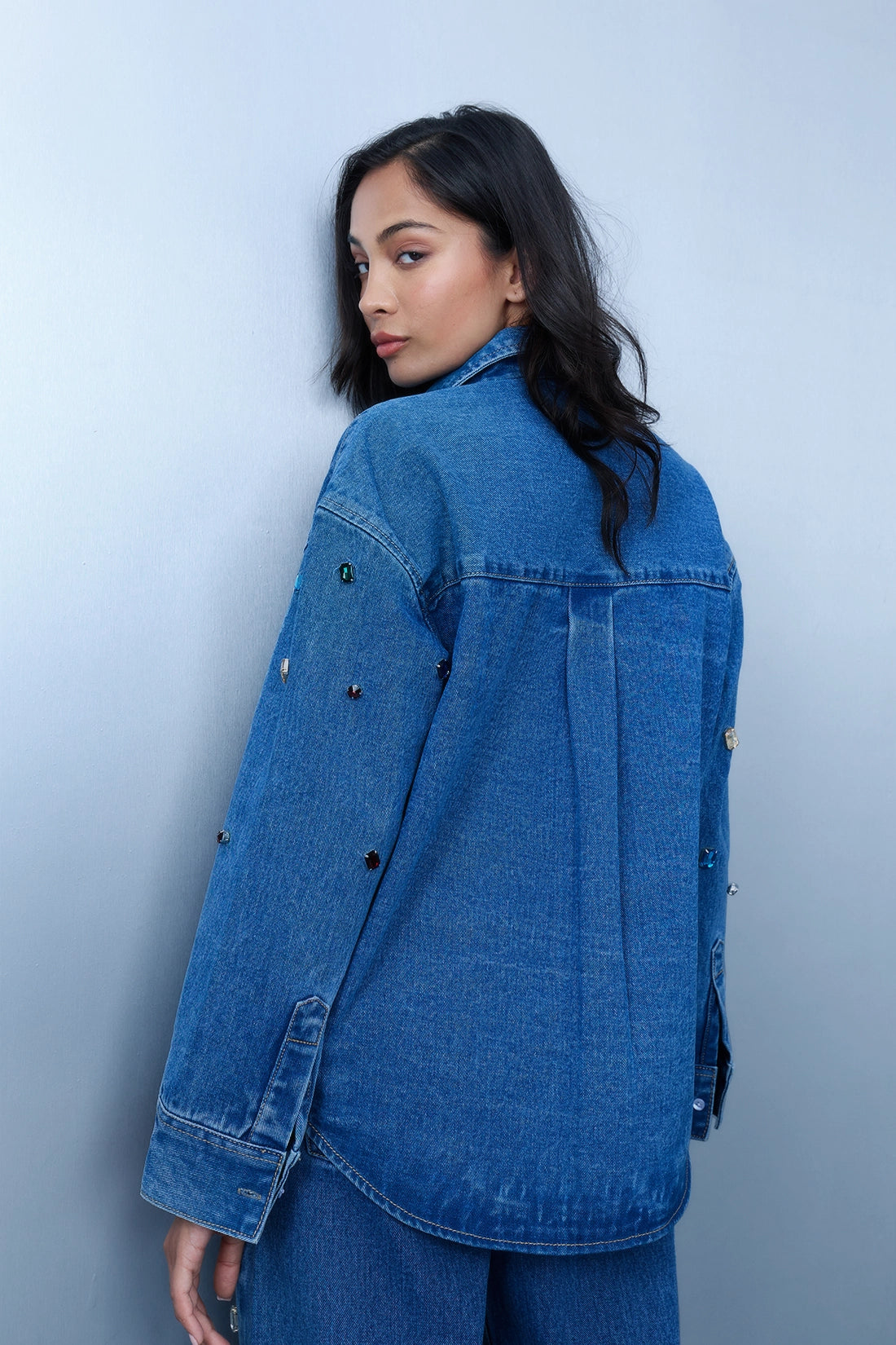 Handcrafted Gemstone Denim Shirt