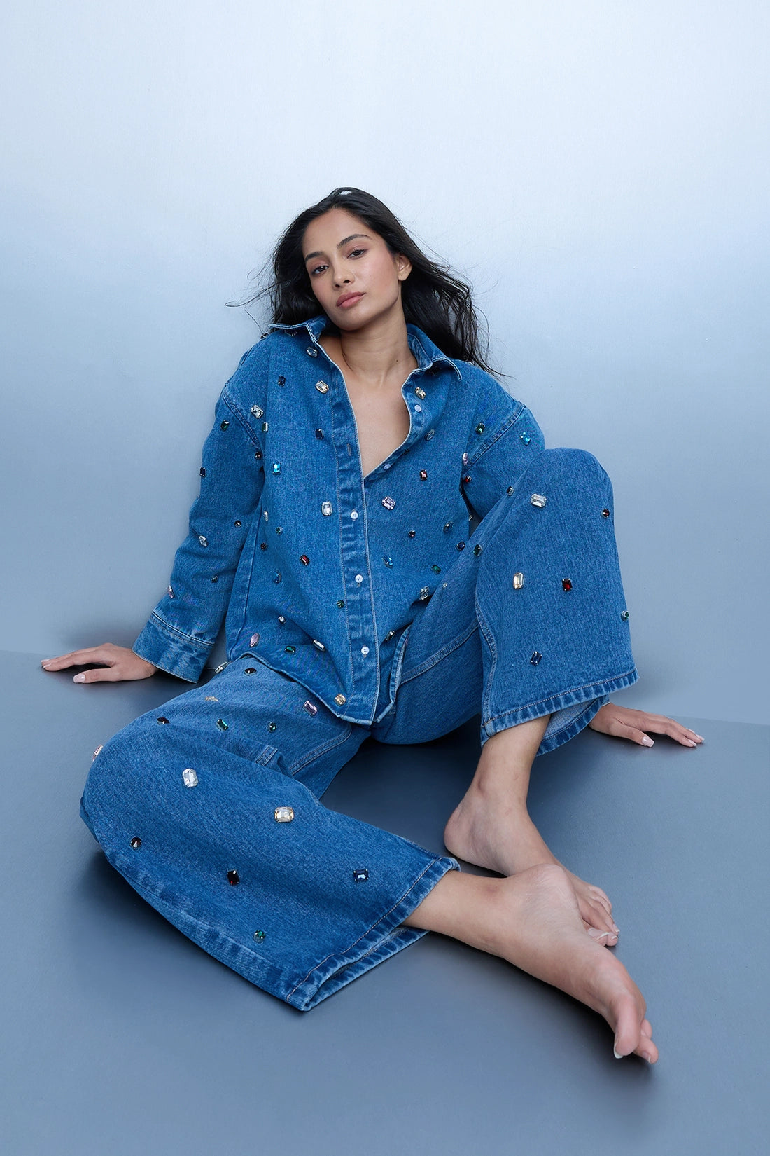 Handcrafted Gemstone Straight-Leg Jeans