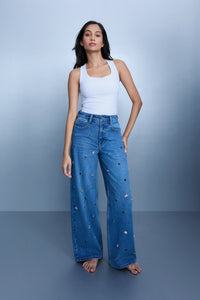 Handcrafted Gemstone Straight-Leg Jeans