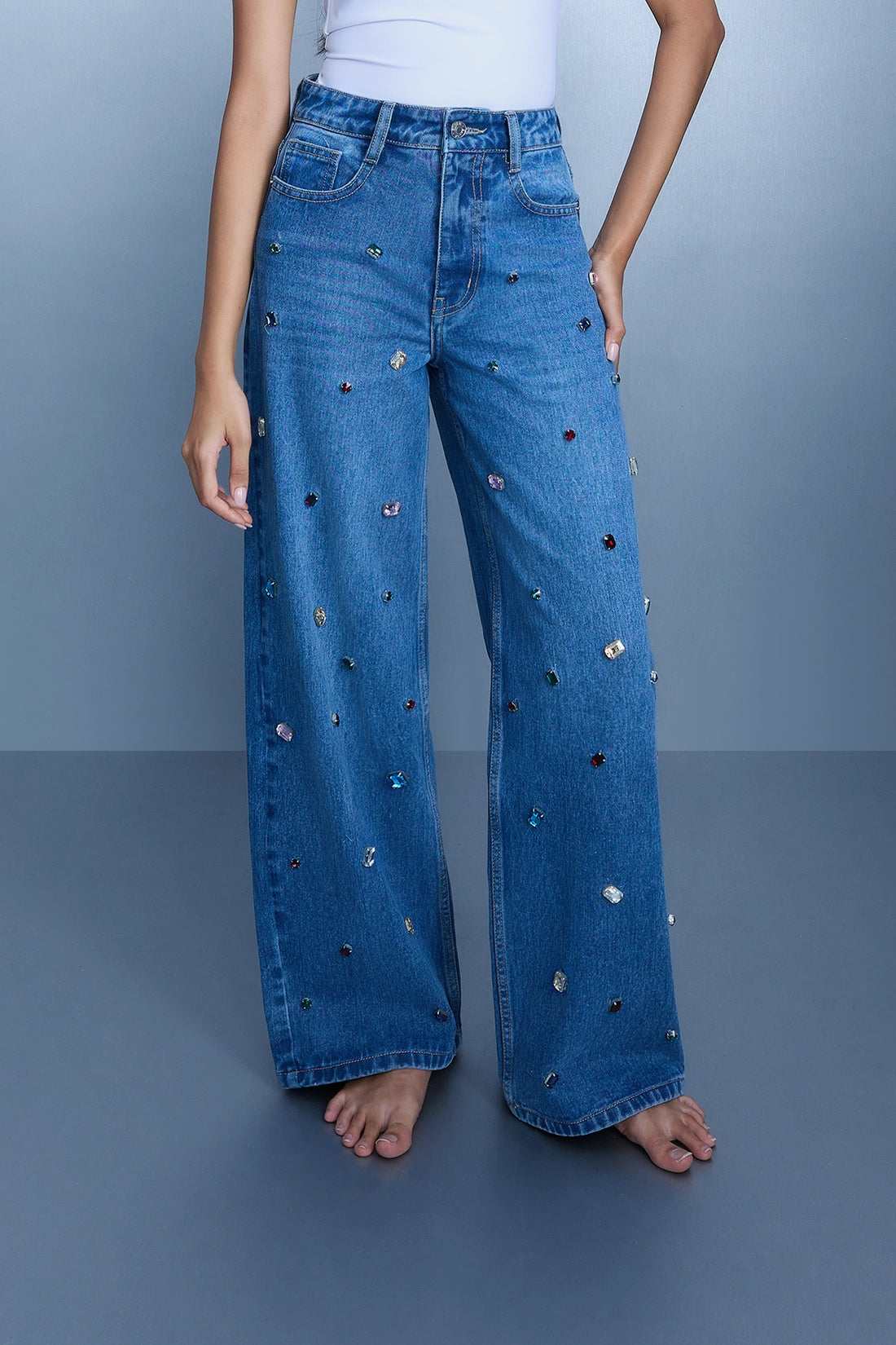 Handcrafted Gemstone Straight-Leg Jeans