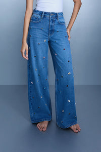 Handcrafted Gemstone Straight-Leg Jeans