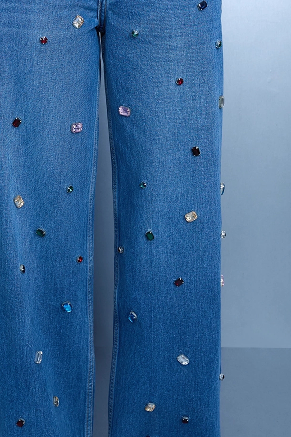 Handcrafted Gemstone Straight-Leg Jeans