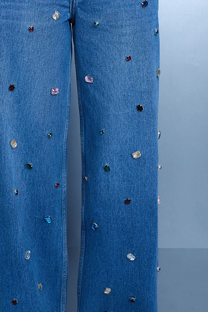 Handcrafted Gemstone Straight-Leg Jeans