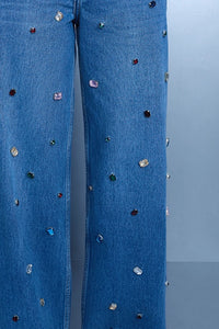 Handcrafted Gemstone Straight-Leg Jeans