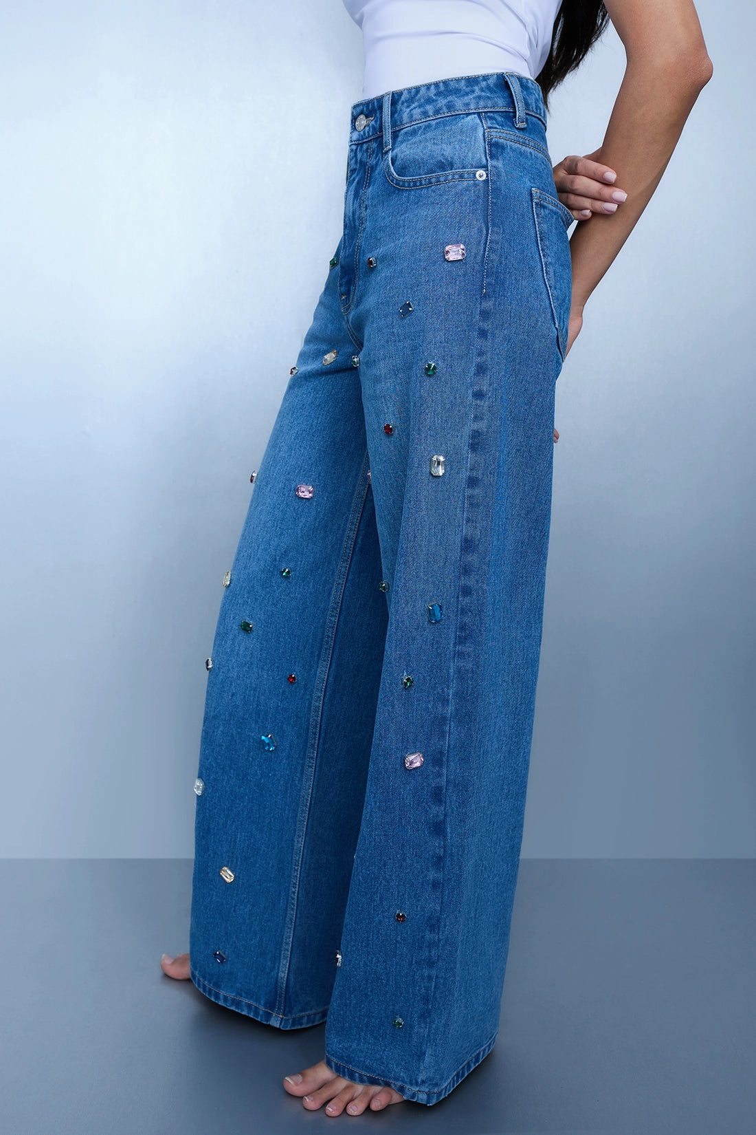 Handcrafted Gemstone Straight-Leg Jeans