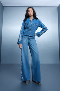 Hand Embroidered Floral Jacket - Blue