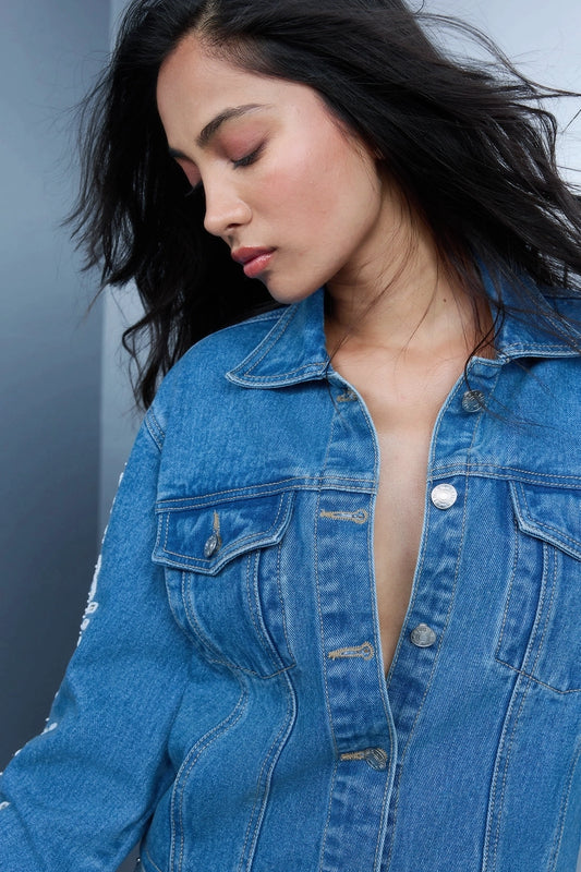 Hand Embroidered Floral Jacket - Blue